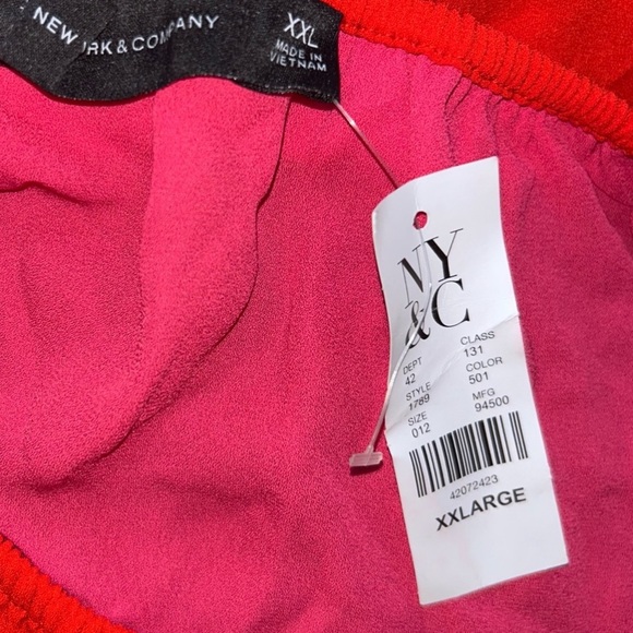 NWT! Colorblock red & fuchsia pink off-shoulder pleated peplum blouse +belt - Picture 5 of 6